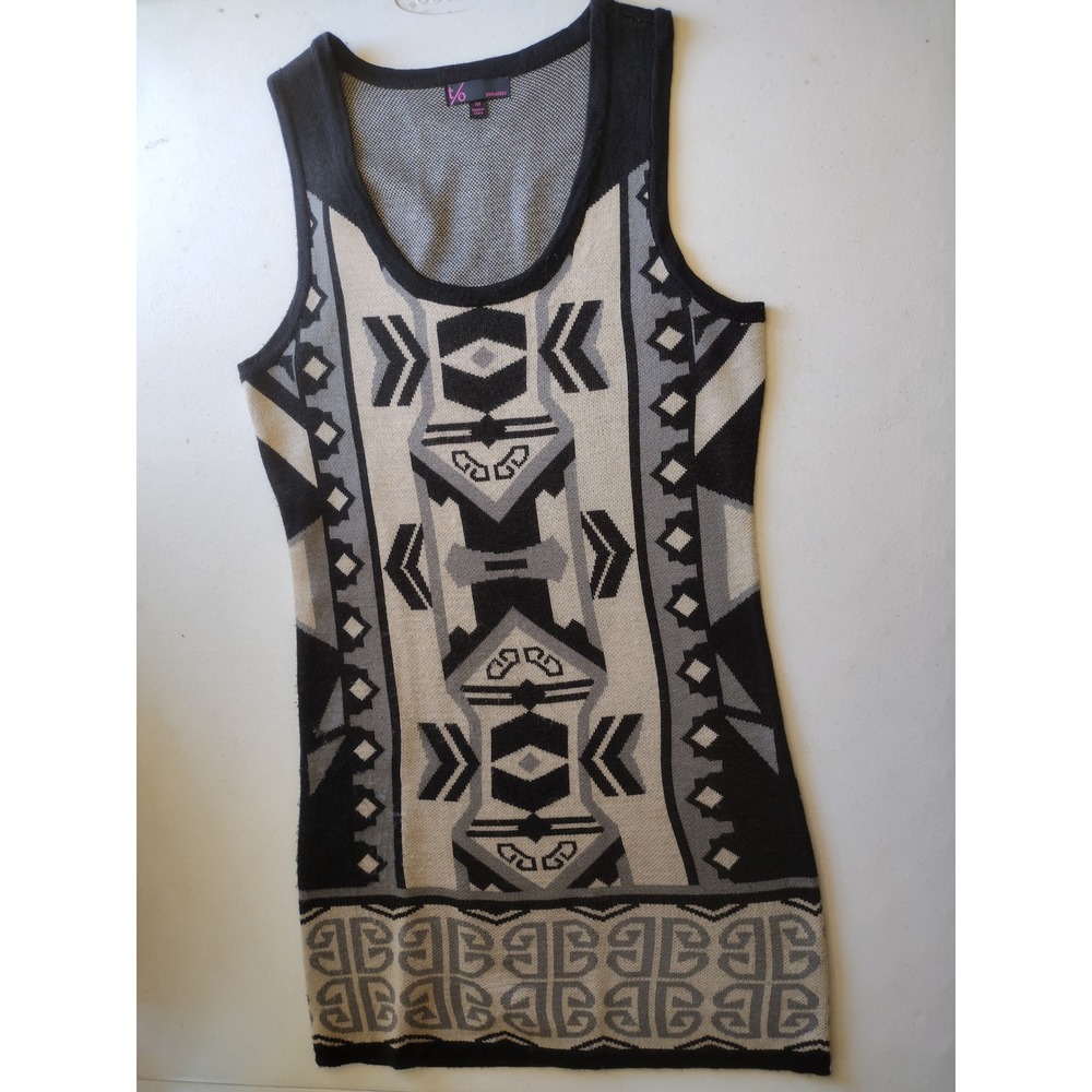 t/o Sweaters Womens Black Gray Geometric Southwestern Knit Sweater‎ Dress Size M